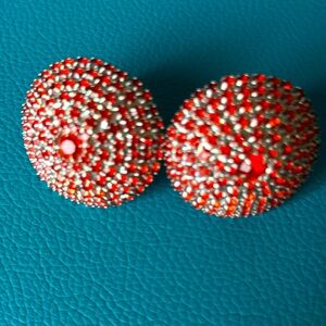 Red Rhinestone Clip On Earrings Signed Bauer Vintage